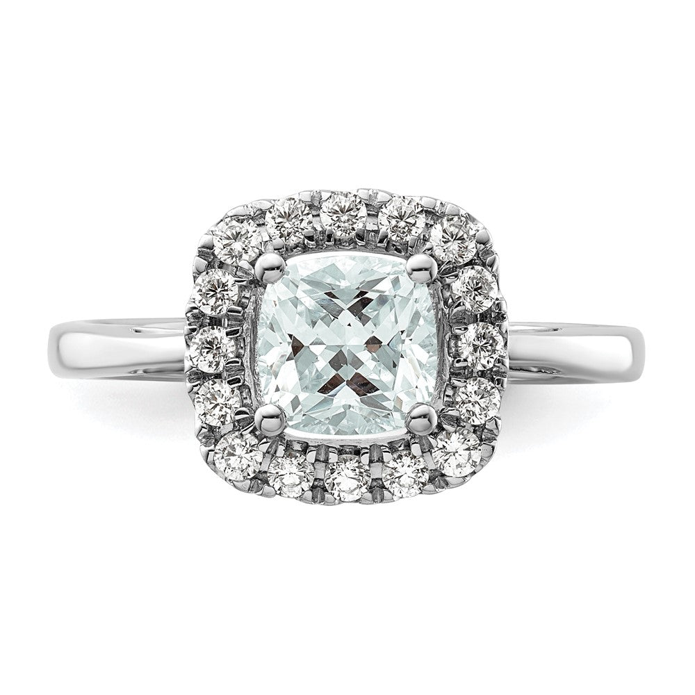 14k White Gold 1/4 carat Lab Grown Diamond VS/SI+ G+ March Birthstone Aquamarine Halo Ring
