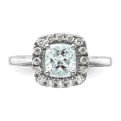 14k White Gold 1/4 carat Lab Grown Diamond VS/SI+ G+ March Birthstone Aquamarine Halo Ring