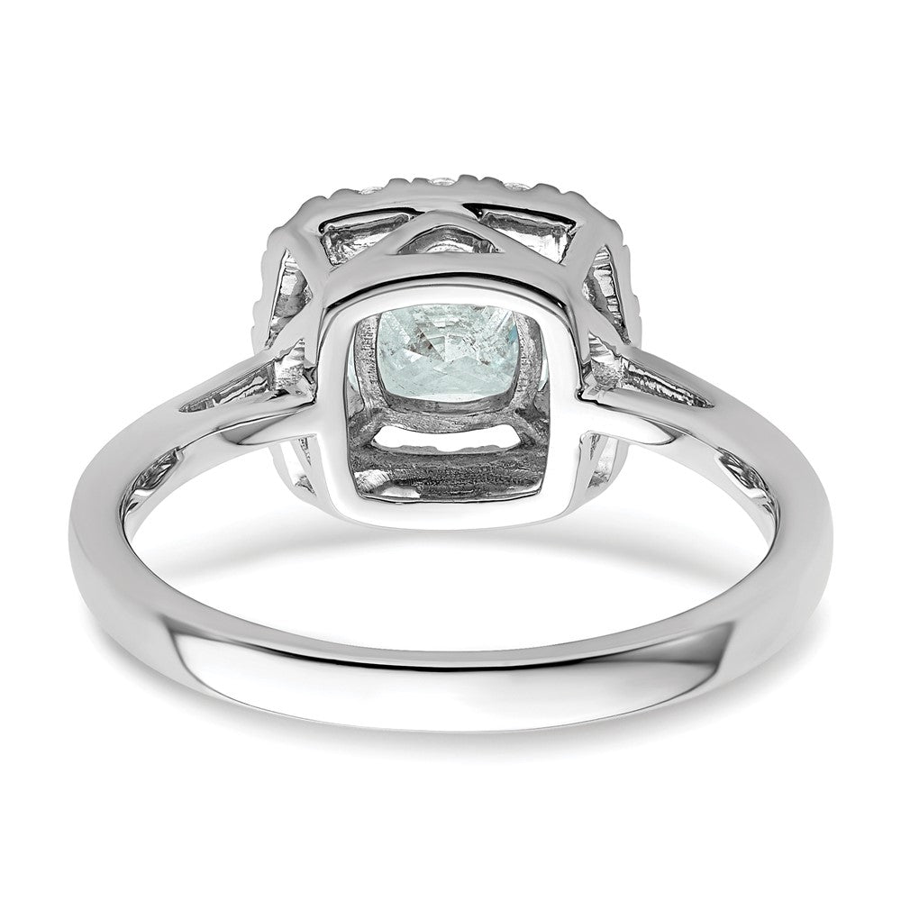 14k White Gold 1/4 carat Lab Grown Diamond VS/SI+ G+ March Birthstone Aquamarine Halo Ring