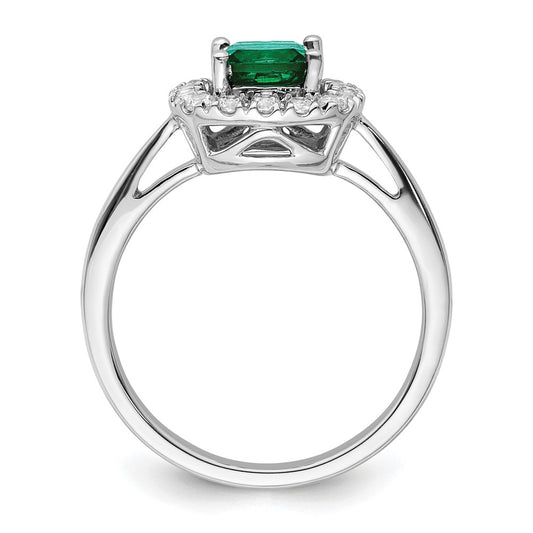 14k White Gold 1/4 carat Lab Grown Diamond VS/SI+ G+ May Birthstone Lab Created Emerald Halo Ring
