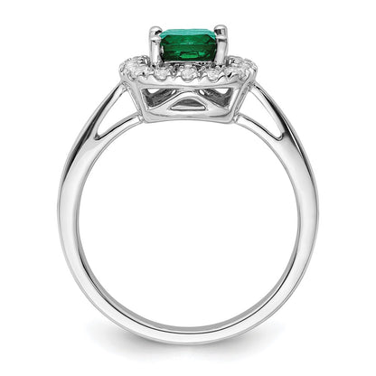 14k White Gold 1/4 carat Lab Grown Diamond VS/SI+ G+ May Birthstone Lab Created Emerald Halo Ring