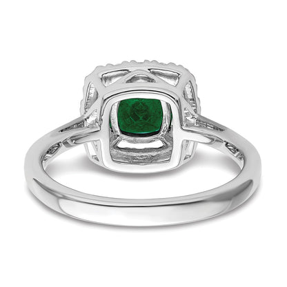 14k White Gold 1/4 carat Lab Grown Diamond VS/SI+ G+ May Birthstone Lab Created Emerald Halo Ring