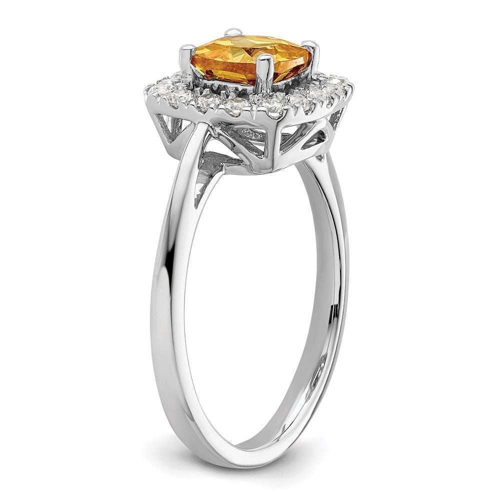 14k White Gold 1/4 carat Lab Grown Diamond VS/SI+ G+ November Birthstone Citrine Halo Ring