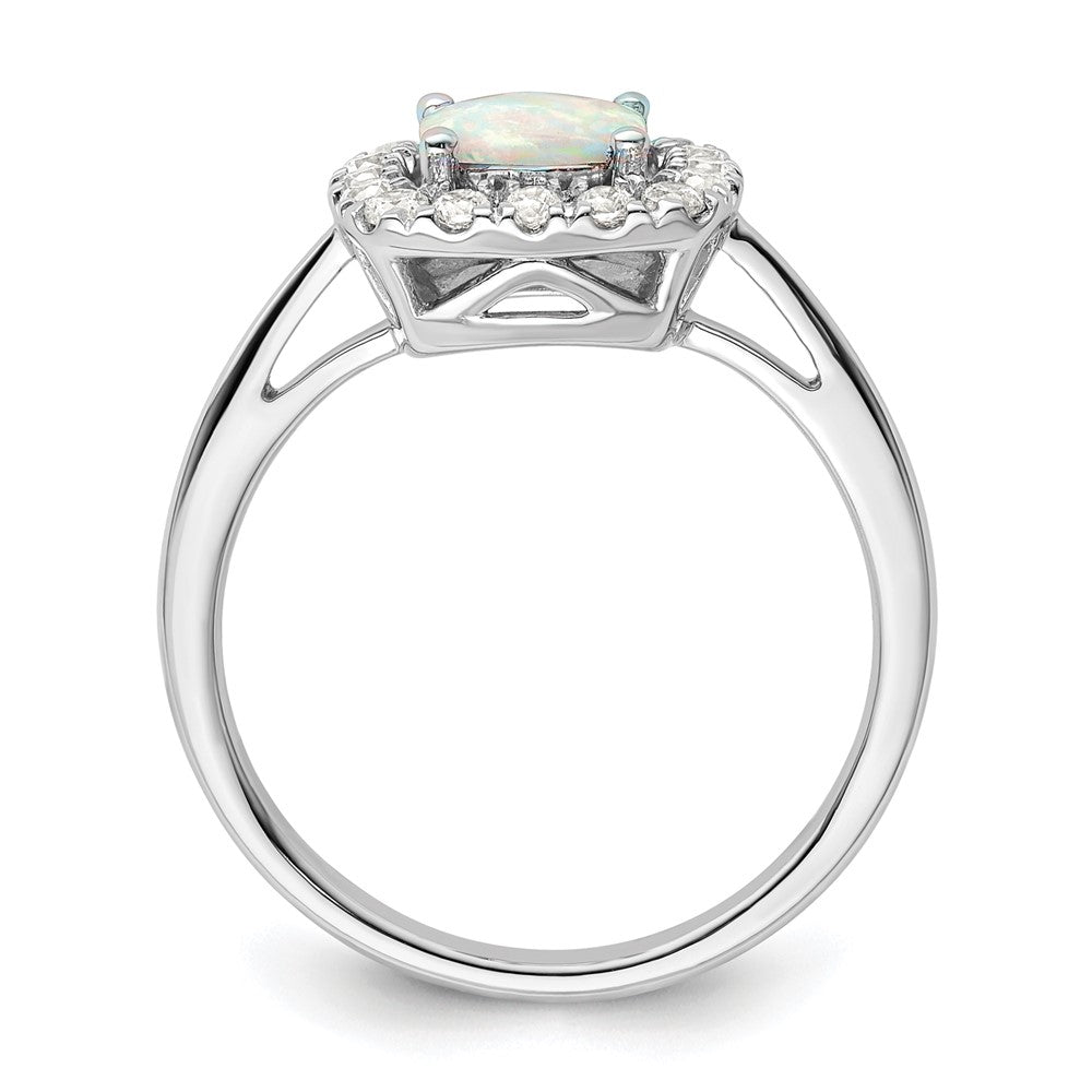 14k White Gold 1/4 carat Lab Grown Diamond VS/SI+ G+ October Birthstone Lab Created Opal Halo Ring