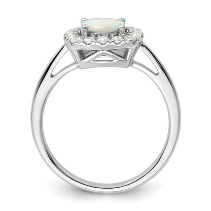 14k White Gold 1/4 carat Lab Grown Diamond VS/SI+ G+ October Birthstone Lab Created Opal Halo Ring