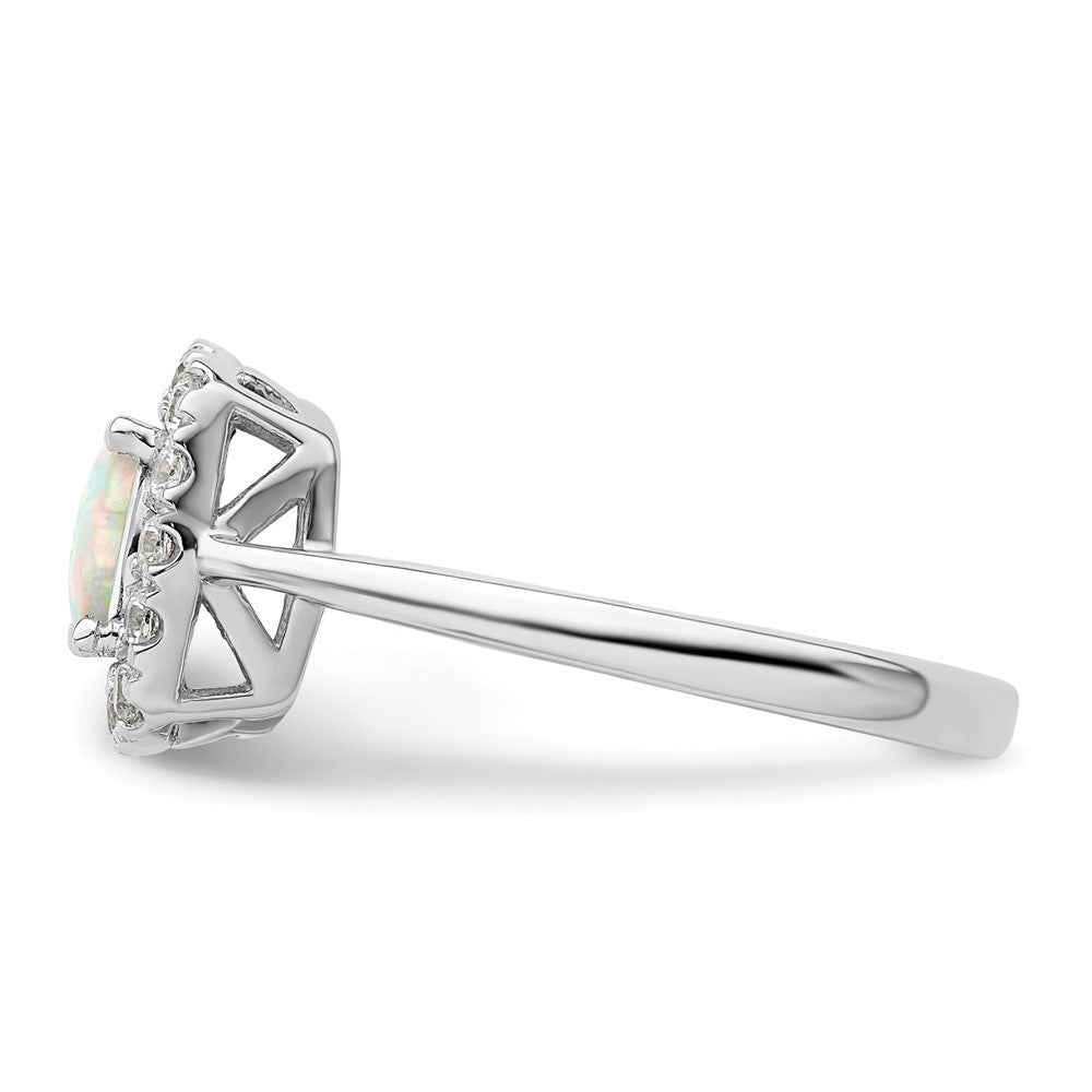 14k White Gold 1/4 carat Lab Grown Diamond VS/SI+ G+ October Birthstone Lab Created Opal Halo Ring