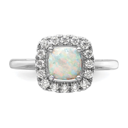 14k White Gold 1/4 carat Lab Grown Diamond VS/SI+ G+ October Birthstone Lab Created Opal Halo Ring