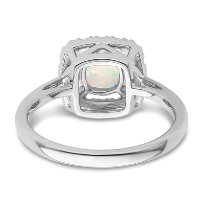 14k White Gold 1/4 carat Lab Grown Diamond VS/SI+ G+ October Birthstone Lab Created Opal Halo Ring