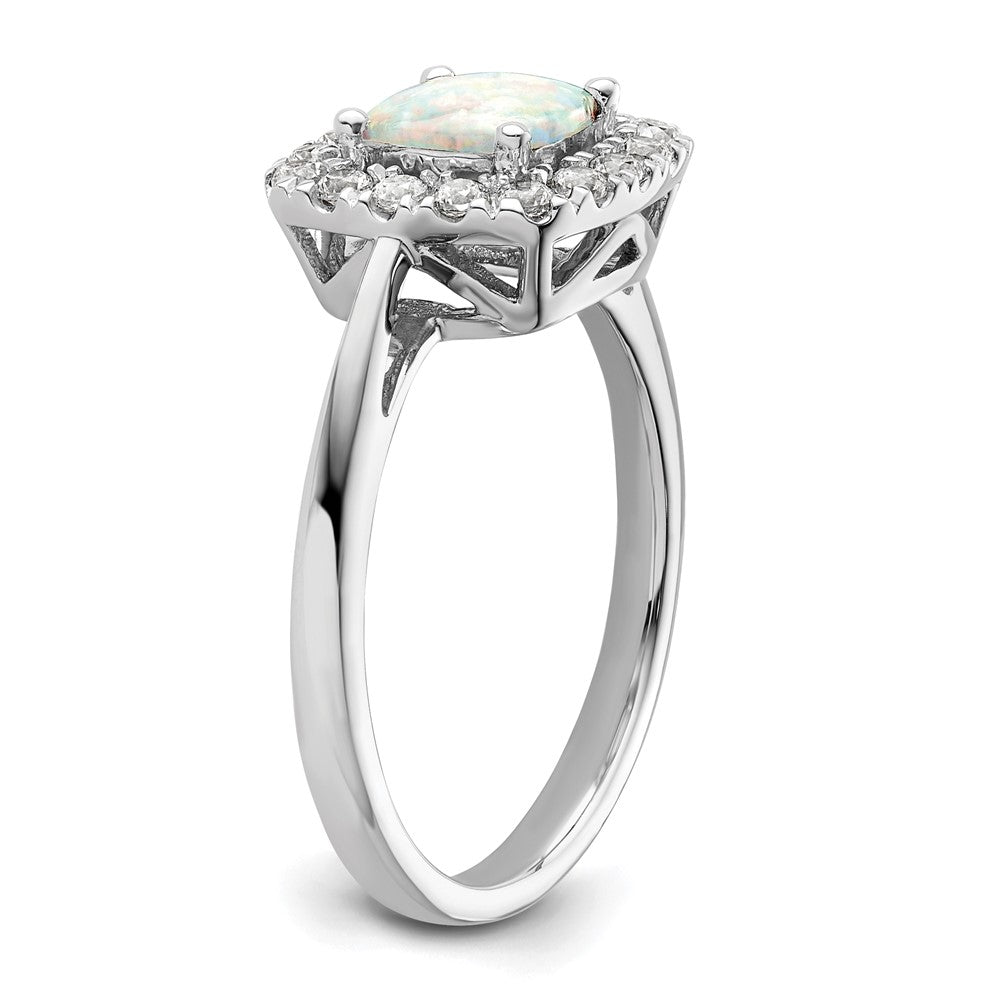 14k White Gold 1/4 carat Lab Grown Diamond VS/SI+ G+ October Birthstone Lab Created Opal Halo Ring