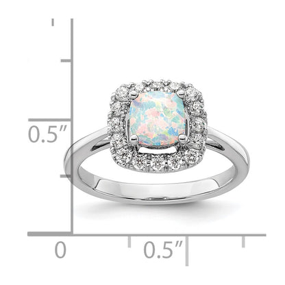 14k White Gold 1/4 carat Lab Grown Diamond VS/SI+ G+ October Birthstone Lab Created Opal Halo Ring