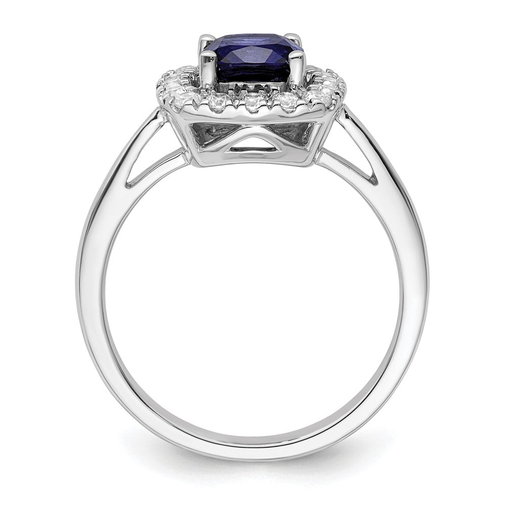 14k White Gold 1/4 carat Lab Grown Diamond VS/SI+ G+ September Birthstone Lab Created Blue Sapphire Halo Ring