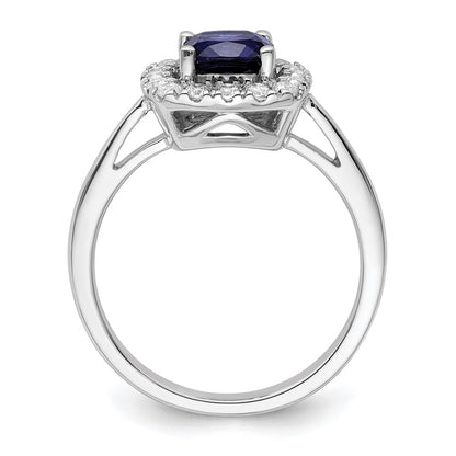 14k White Gold 1/4 carat Lab Grown Diamond VS/SI+ G+ September Birthstone Lab Created Blue Sapphire Halo Ring