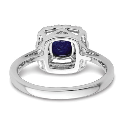 14k White Gold 1/4 carat Lab Grown Diamond VS/SI+ G+ September Birthstone Lab Created Blue Sapphire Halo Ring