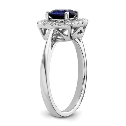 14k White Gold 1/4 carat Lab Grown Diamond VS/SI+ G+ September Birthstone Lab Created Blue Sapphire Halo Ring