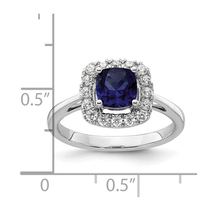 14k White Gold 1/4 carat Lab Grown Diamond VS/SI+ G+ September Birthstone Lab Created Blue Sapphire Halo Ring
