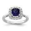 14k White Gold 1/4 carat Lab Grown Diamond VS/SI+ G+ September Birthstone Lab Created Blue Sapphire Halo Ring