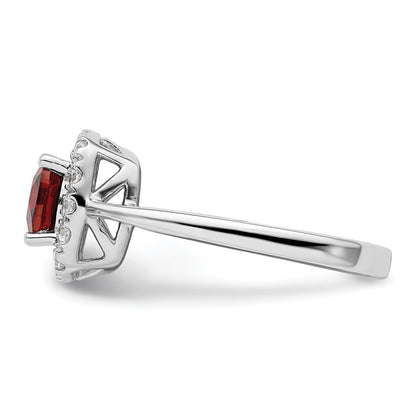 14k White Gold 1/4 carat Lab Grown Diamond VS/SI+ G+ January Birthstone Garnet Halo Ring