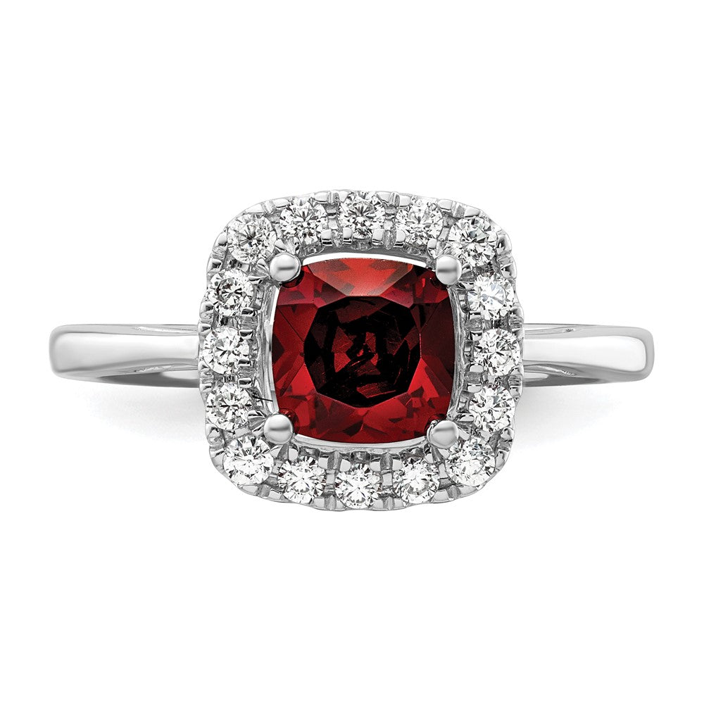 14k White Gold 1/4 carat Lab Grown Diamond VS/SI+ G+ January Birthstone Garnet Halo Ring