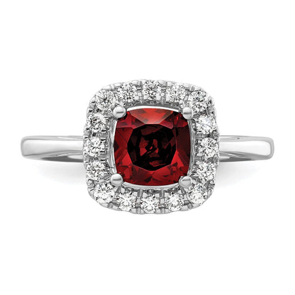 14k White Gold 1/4 carat Lab Grown Diamond VS/SI+ G+ January Birthstone Garnet Halo Ring