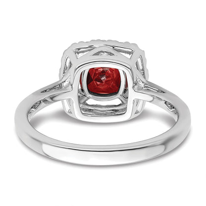14k White Gold 1/4 carat Lab Grown Diamond VS/SI+ G+ January Birthstone Garnet Halo Ring