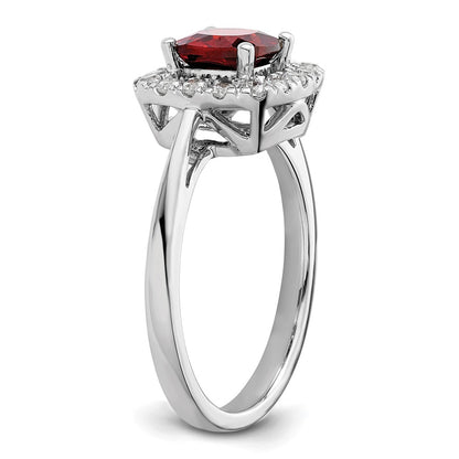 14k White Gold 1/4 carat Lab Grown Diamond VS/SI+ G+ January Birthstone Garnet Halo Ring