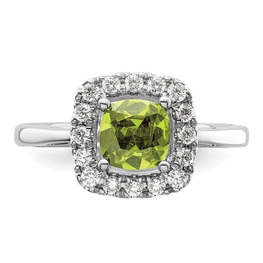 14k White Gold 1/4 carat Lab Grown Diamond VS/SI+ G+ August Birthstone Peridot Halo Ring