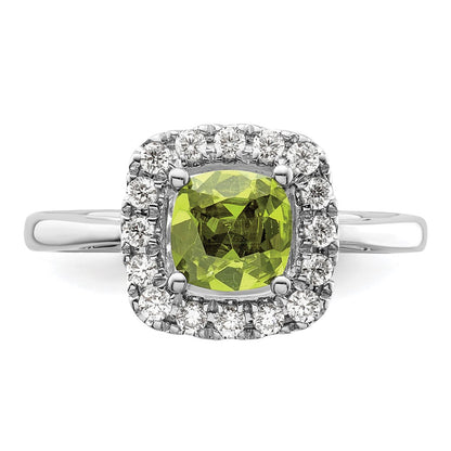 14k White Gold 1/4 carat Lab Grown Diamond VS/SI+ G+ August Birthstone Peridot Halo Ring