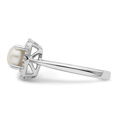14k White Gold 1/4 carat Lab Grown Diamond VS/SI+ G+ June Birthstone Freshwater Cultered Pearl Halo Ring