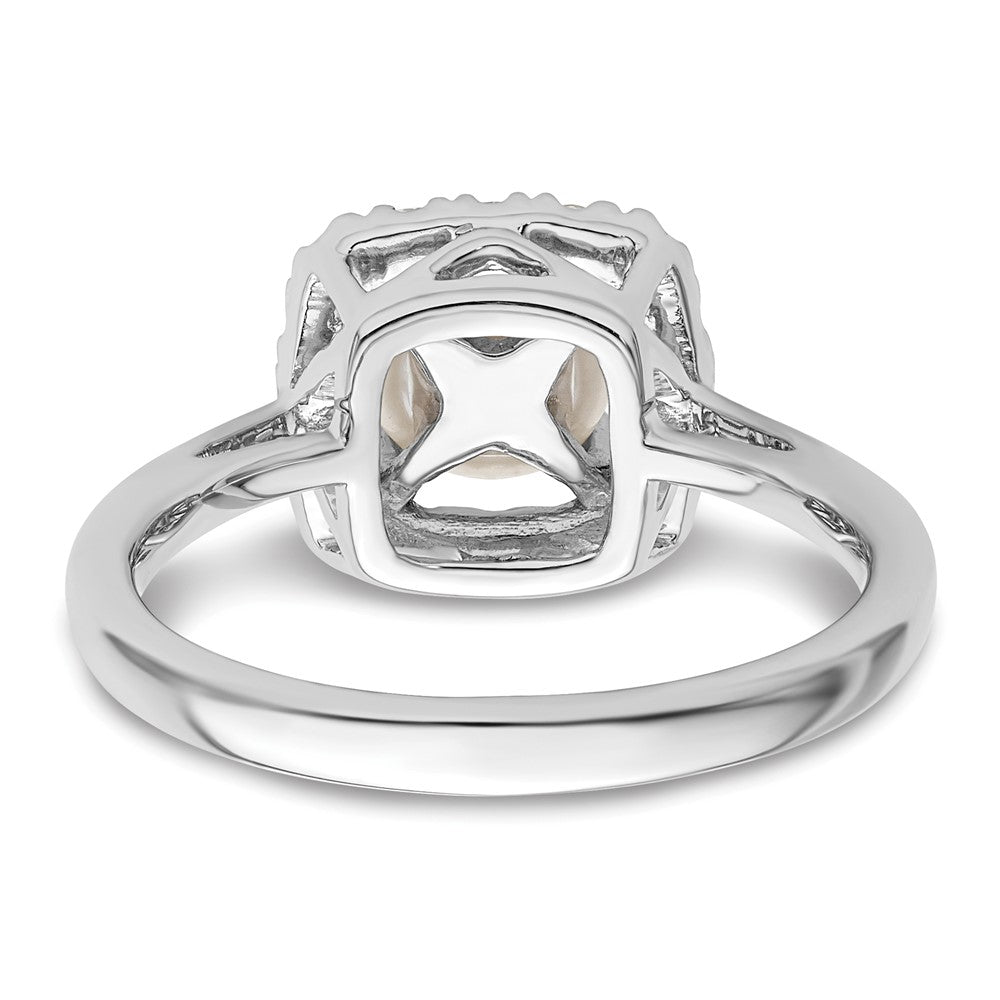 14k White Gold 1/4 carat Lab Grown Diamond VS/SI+ G+ June Birthstone Freshwater Cultered Pearl Halo Ring