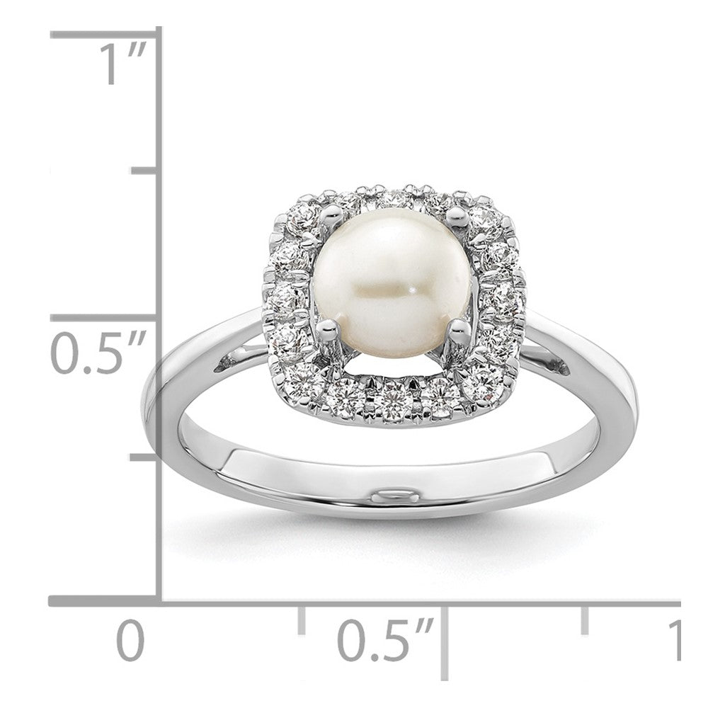 14k White Gold 1/4 carat Lab Grown Diamond VS/SI+ G+ June Birthstone Freshwater Cultered Pearl Halo Ring
