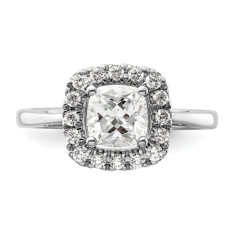 14k White Gold 1/4 carat Lab Grown Diamond VS/SI+ G+ April Birthstone White Sapphire Halo Ring