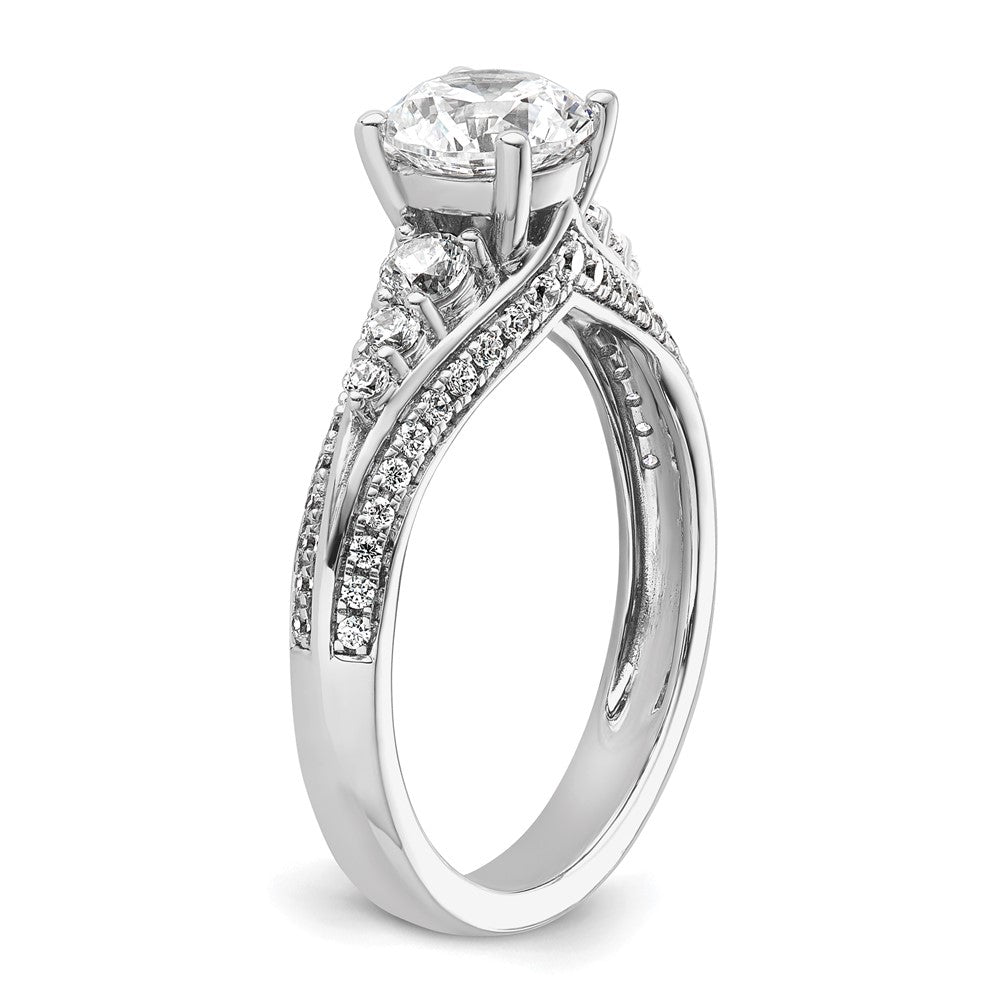 14k White Gold 1/2 carat Lab Grown Diamond VS/SI+ G+ 1 carat Center Round Semi Mount Channel Set Shared Prong Engagement Ring