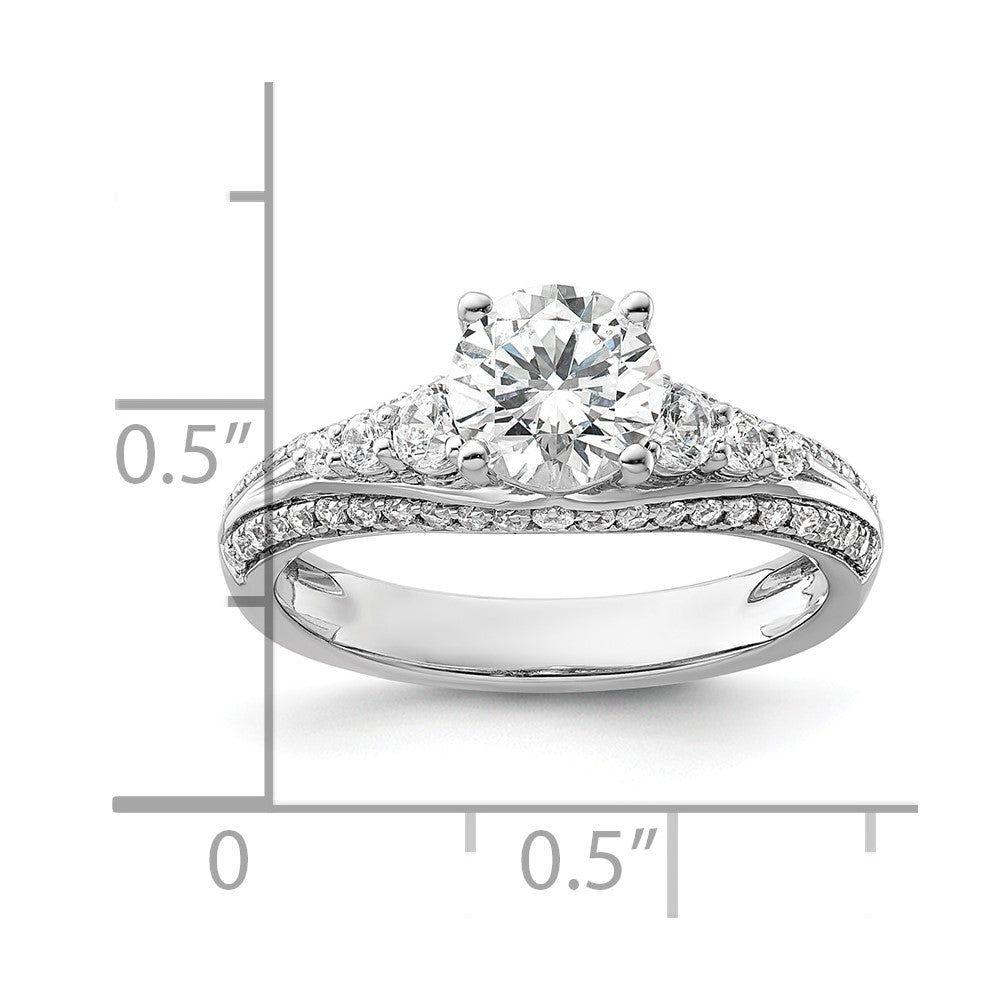 14k White Gold 1/2 carat Lab Grown Diamond VS/SI+ G+ 1 carat Center Round Semi Mount Channel Set Shared Prong Engagement Ring