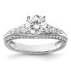 14k White Gold 1/2 carat Lab Grown Diamond VS/SI+ G+ 1 carat Center Round Semi Mount Channel Set Shared Prong Engagement Ring