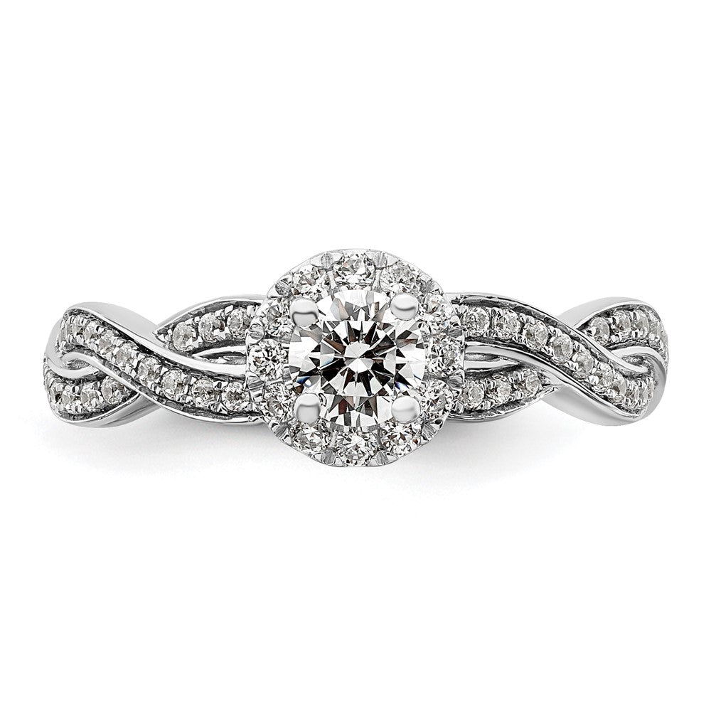 10k White Gold 3/4 carat Lab Grown Diamond VS/SI+ G+ Round Complete Fancy Halo Engagement Ring