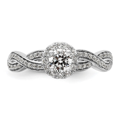 10k White Gold 3/4 carat Lab Grown Diamond VS/SI+ G+ Round Complete Fancy Halo Engagement Ring