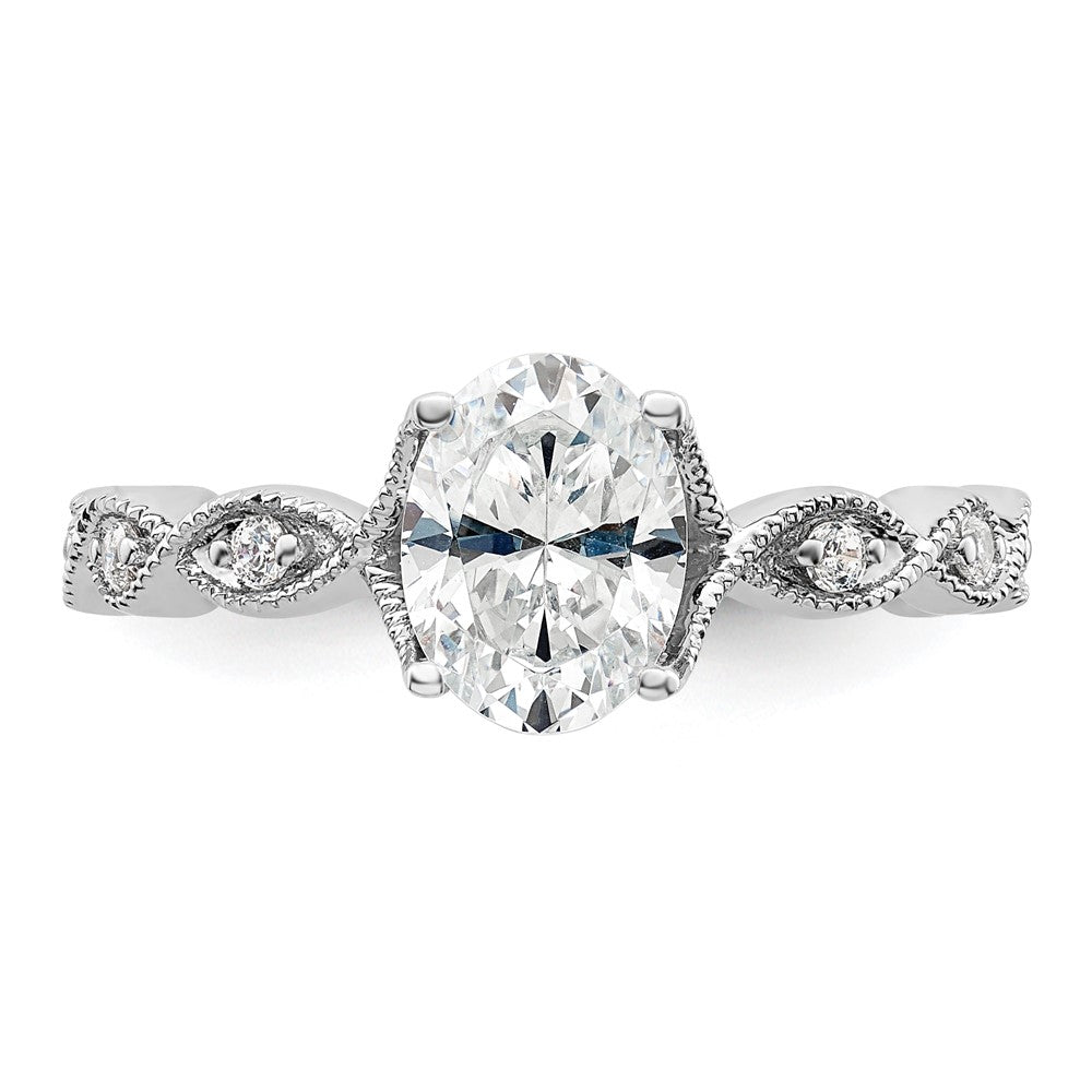 14k White Gold 1/8 carat Lab Grown Diamond VS/SI+ G+ 1 carat Center Oval Semi Mount Engagement Ring