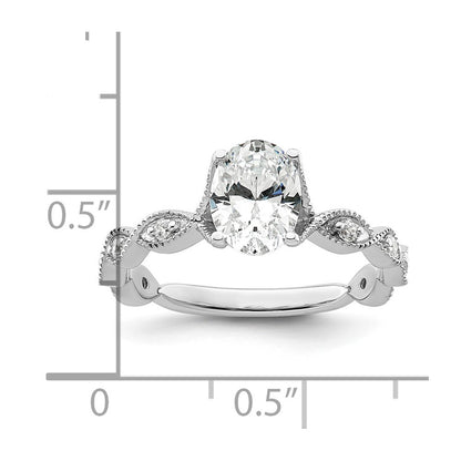 14k White Gold 1/8 carat Lab Grown Diamond VS/SI+ G+ 1 carat Center Oval Semi Mount Engagement Ring