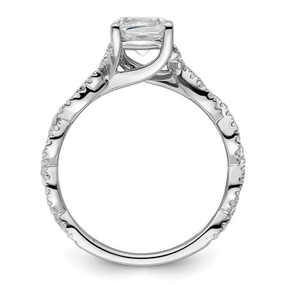 14k White Gold 3/8 carat Lab Grown Diamond VS/SI+ G+ 1 carat Center Cushion Semi Mount Engagement Ring