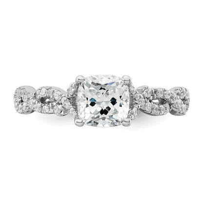 14k White Gold 3/8 carat Lab Grown Diamond VS/SI+ G+ 1 carat Center Cushion Semi Mount Engagement Ring