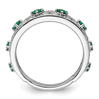 14k White Gold 1/2 carat Lab Grown Diamond VS/SI+ G+ and Lab Created Emerald Complete Ring