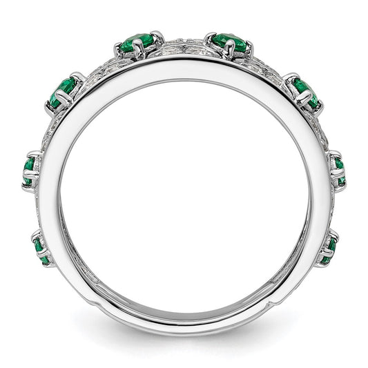 14k White Gold 1/2 carat Lab Grown Diamond VS/SI+ G+ and Lab Created Emerald Complete Ring