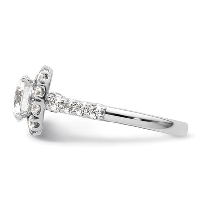 14k White Gold 1 carat Lab Grown Diamond VS/SI+ G+ 1 1/2 carat Center Round Semi Mount Halo Engagement Ring
