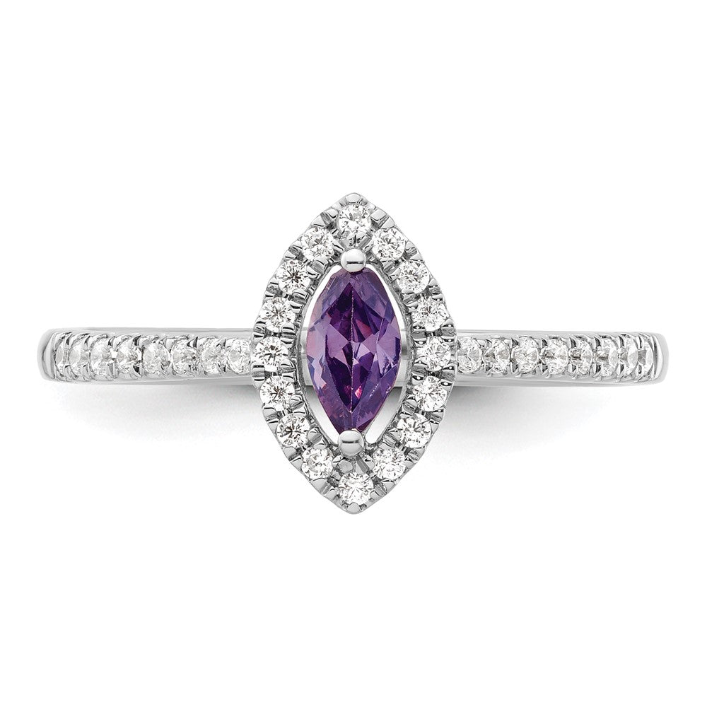 14k White Gold 1/5 carat Lab Grown Diamond VS/SI+ G+ and Amethyst February Birthstone Ring
