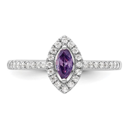 14k White Gold 1/5 carat Lab Grown Diamond VS/SI+ G+ and Amethyst February Birthstone Ring