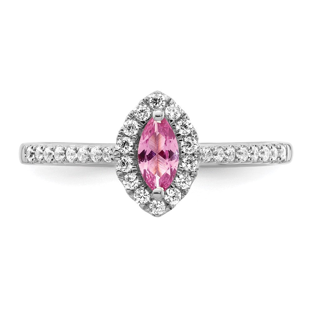 14k White Gold 1/5 carat Lab Grown Diamond VS/SI+ G+ and Lab Created Pink Sapphire October Birthstone Ring