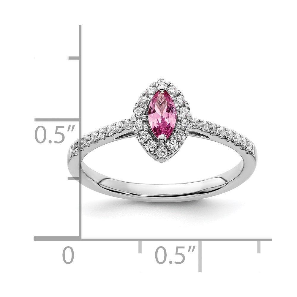 14k White Gold 1/5 carat Lab Grown Diamond VS/SI+ G+ and Lab Created Pink Sapphire October Birthstone Ring