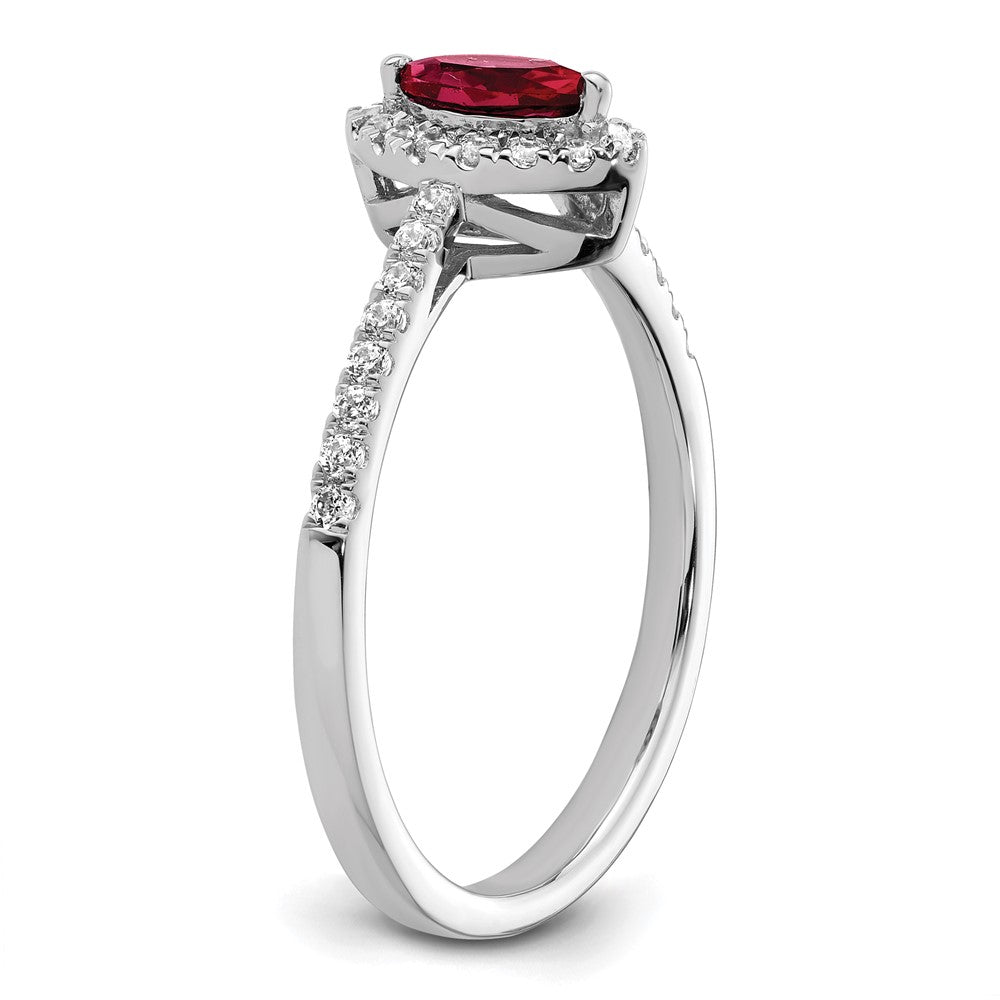 14k White Gold 1/5 carat Lab Grown Diamond VS/SI+ G+ and Lab Created Ruby July Birthstone Ring