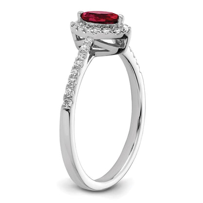 14k White Gold 1/5 carat Lab Grown Diamond VS/SI+ G+ and Lab Created Ruby July Birthstone Ring