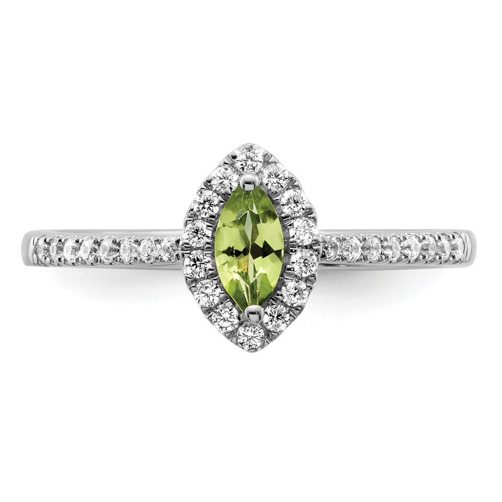 14k White Gold 1/5 carat Lab Grown Diamond VS/SI+ G+ and Peridot August Birthstone Ring